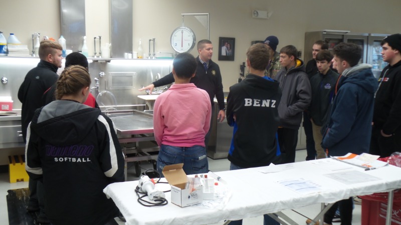 Another Pictures of Deputy Coroner Cavendere speaking with students at the morgue.